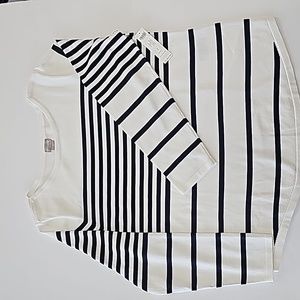 Chico's Sweater Women Size 2 Ivory Blue Striped  NWT